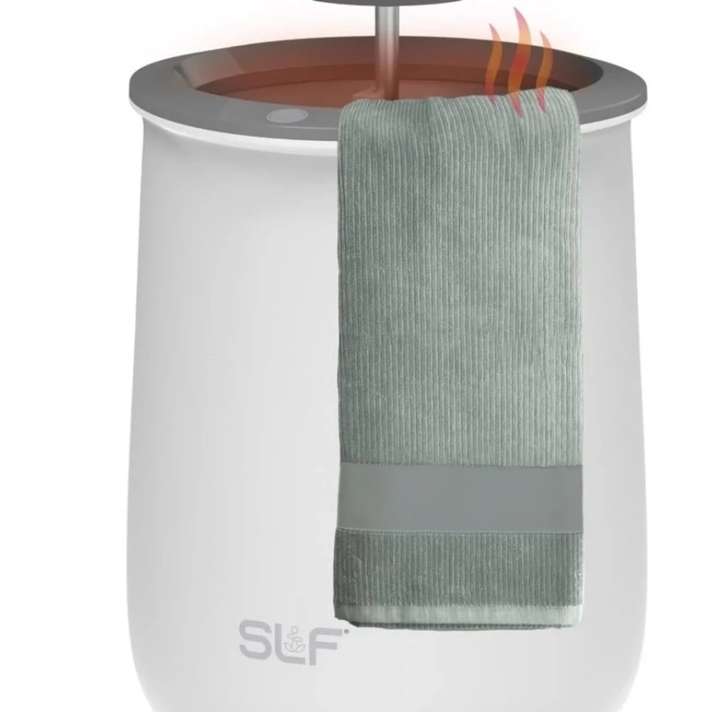 White Towel Warmer with Gray Towel